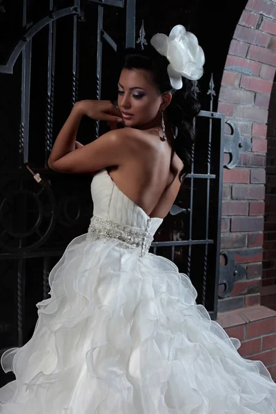 Beautiful brunette bride in antique style — Stock Photo, Image