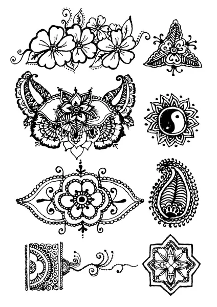 Illustrazione vettoriale mehendy, tatuaggio all'hennè isolato su sfondo bianco — Vettoriale Stock