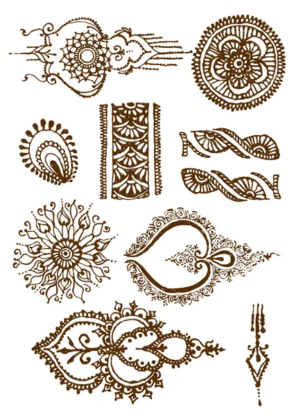 Ilustración vectorial mehendy, tatuaje de henna aislado en fondo blanco — Vector de stock