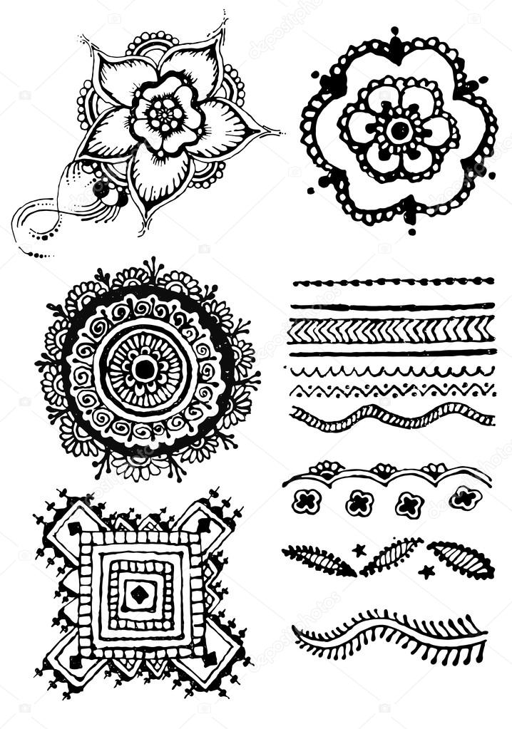 vector illustration mehendy, henna tattoo isolated in white background