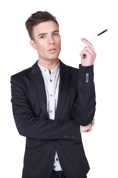 Stylish young men with make up brush — Stock Photo, Image