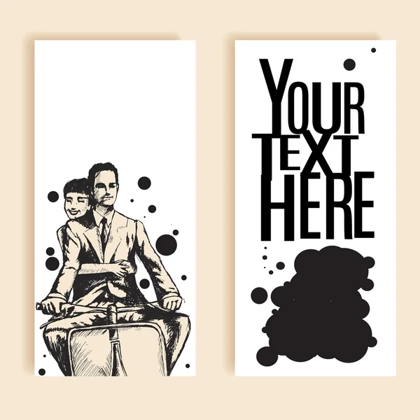 Loving couple, man and woman riding scooter. vintage retro style — Stock Photo, Image