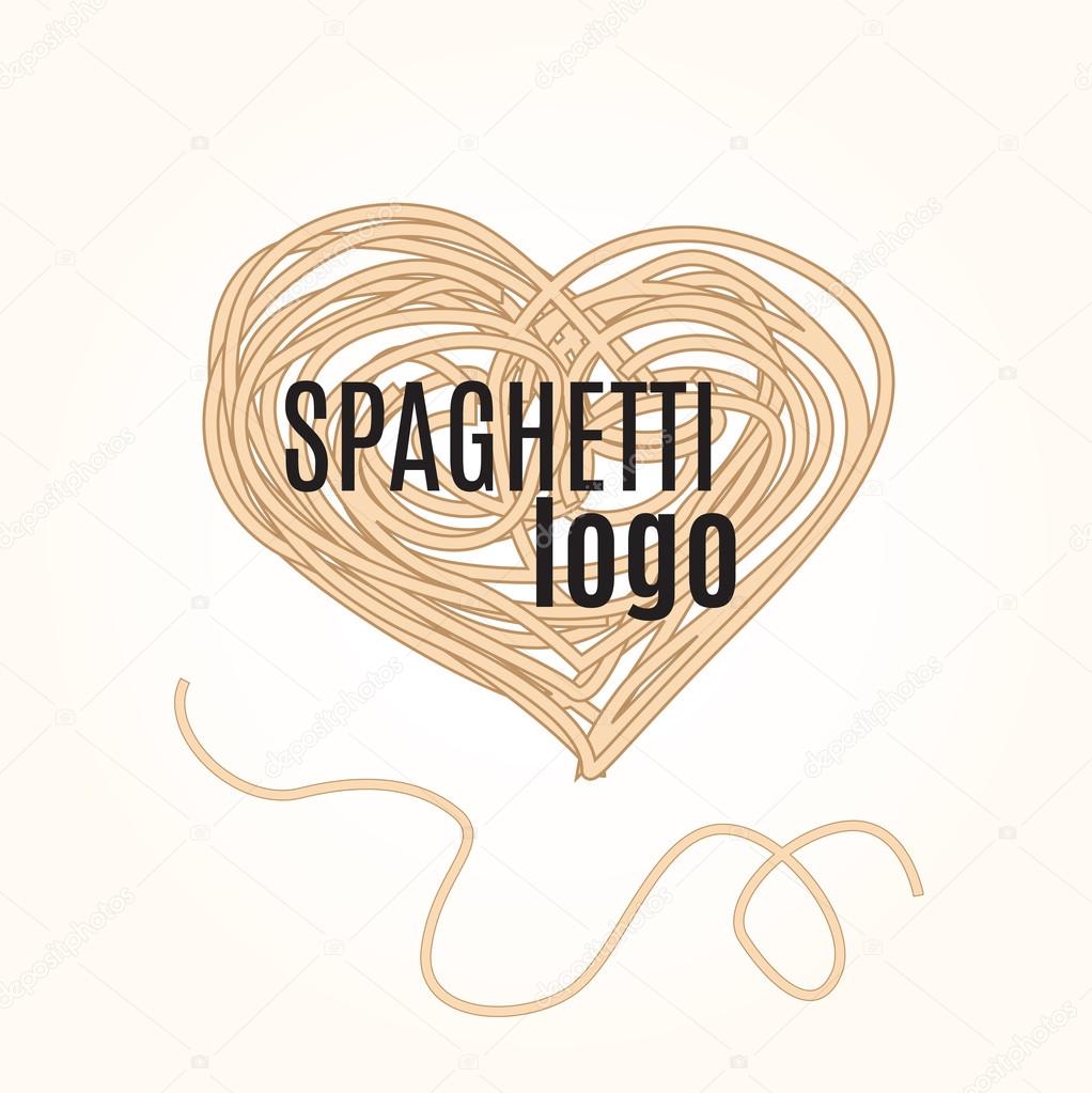 Hand drawn doodle illustration of italian spaghetti. Abstract vector logo design template. Trendy concept for pasta label, restaurant menu, cafe, fast food, pizzeria.