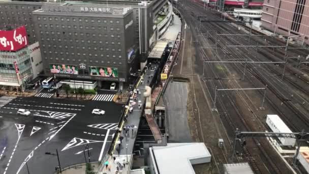 Časová prodleva letecké záběry kolem stanice Umeda, Osaka. — Stock video