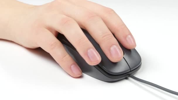 Person hand on mouse, white — Stock Video