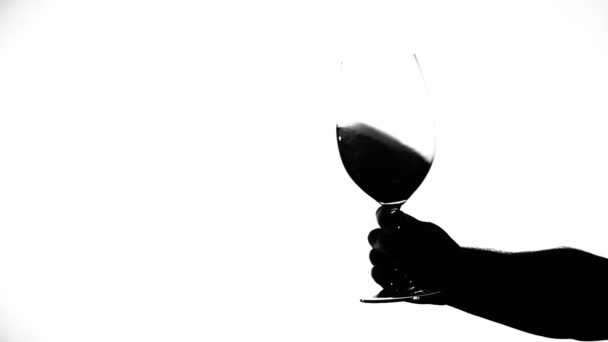 Sklenice na víno červené víno, bílé, silueta, slowmotion — Stock video