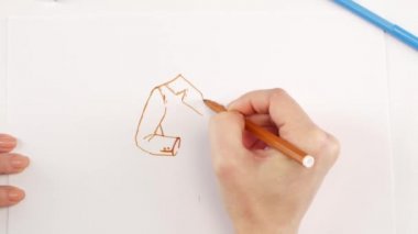 Kadın ceket beyaz kağıda, zaman atlamalı kahverengi keçeli kalem kullanarak çizim