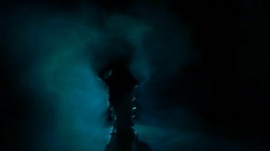 Talanted egzotik dansöz, dalga saçları, koşuşturma, siyah, yavaş hareket, siluet, duman