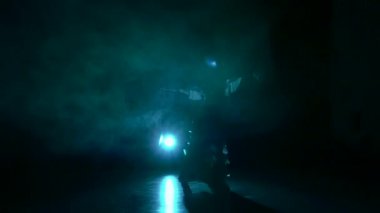 Talanted egzotik dansöz kadın dans, siyah, ağır çekim, siluet, duman devam