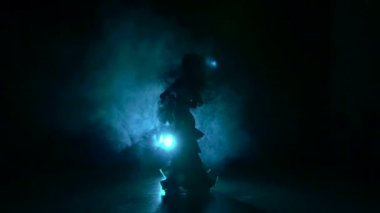 Onun kalçalarına, siyah, ağır çekim, siluet, duman sallayarak güzel egzotik dansöz kız