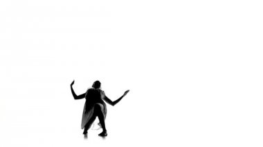 Beautiful woman with ponytail dance modern contemporary style on white, silhouette, slow motion