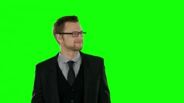 İşadamı koşuyoruz. Yeşil ekran.