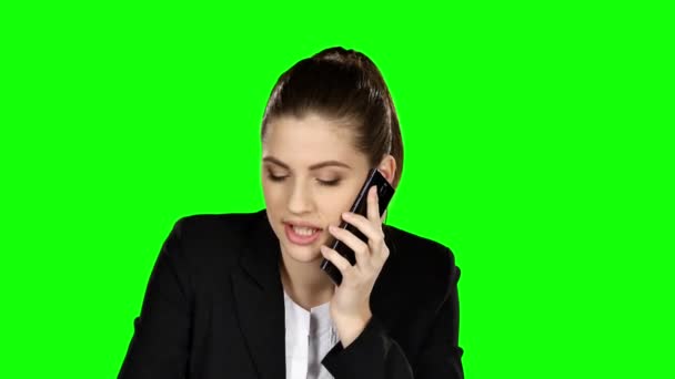 Happy businesswoman speaking at the phone. Green screen — Wideo stockowe