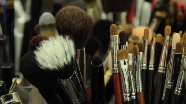 Varios pinceles de maquillador, de cerca — Vídeos de Stock