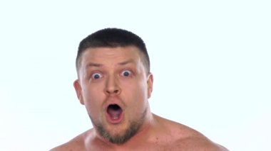 Şok olan adam, şaşkınlık içinde olan adam. Beyaz. Yavaş çekim
