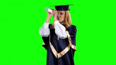 Lise mezuniyeti. Diploma almak. Mezun. Yeşil ekran