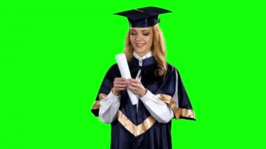 Mezun. Diploma sunumu. Yeşil ekran