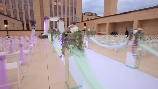 Holding wedding outdoor. Wedding ceremonyon. Dolly shot — Stock Video