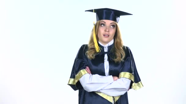 Frustrated and angry graduate. White. Slow motion — Αρχείο Βίντεο