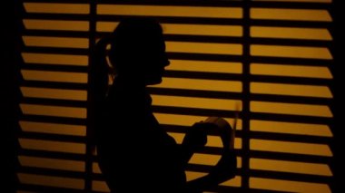 Kız hızla günlük sayfaları döner. Siluet. Yakın çekim