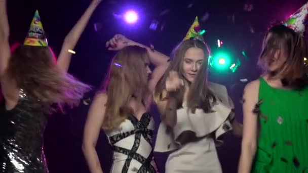 Young women dancing and having fun at party. Slow motion — 图库视频影像