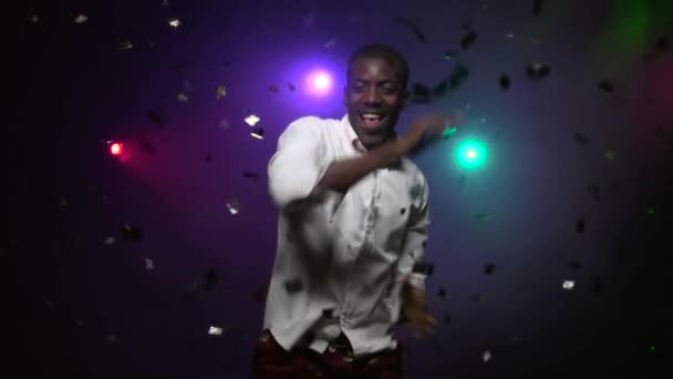 Young African-American man is dancing and having fun. Slow motion — Stock Video