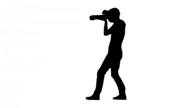 Fotoğrafçı işleri, yatay, dikey kamerayı açın. Siluet, beyaz arka plan