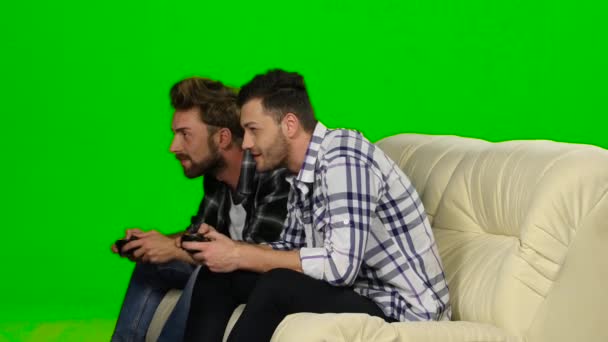 Man got the victory in the game on the console. Green screen — Stock Video