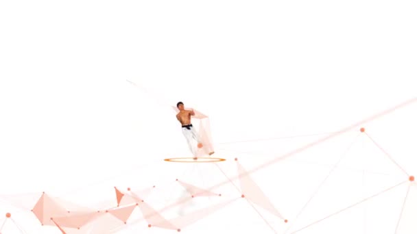 Karate man with a abstract line. White background — Stock Video