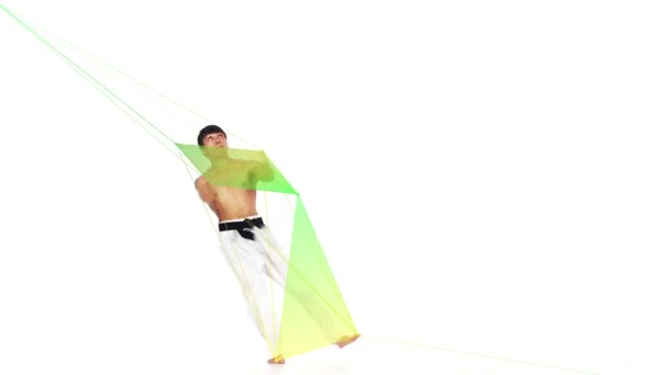 Karate man with a geometry line. White background — Stock Video