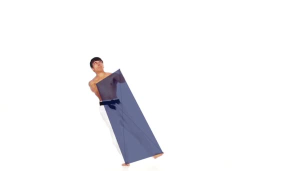 Karate man with a geometry line. White background — Stock Video