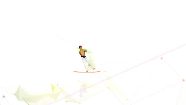 Karate man met een fier lijn. Witte achtergrond — Stockvideo