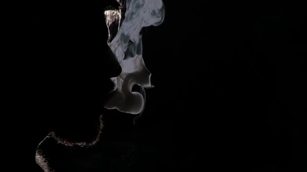電子タバコを吸う男のプロフィール — ストック動画