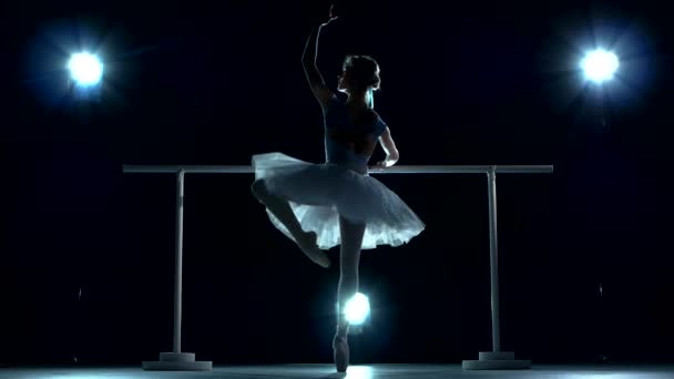 Bailarina de ballet clásica sobre fondo azul — Vídeos de Stock