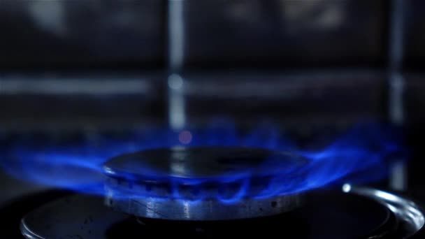 Biru api dari gas burner — Stok Video