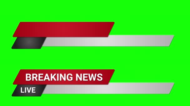 Breaking News Animation dan Transition to Lower Third Title Strap, di Green Screen. Latar Belakang untuk Headline Media. — Stok Video