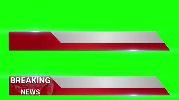 Breaking News Animation and Transition to Lower Third Title Strap, on Green Screen. Background for Headline of Media. — Stock Video