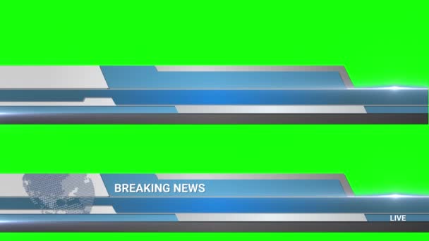 Animovaný prázdný Lower Third pro Breaking News vysílání na zeleném pozadí chroma klávesy. Lze použít k vytváření různých médií, jako jsou zprávy, prezentace, on-line média, sociální média, živě a TV. — Stock video