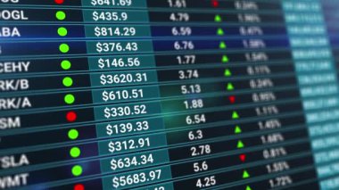 Borsa numaraları olan soyut bir geçmiş. Para birimi çizelgesi mavi arkaplanı canlandırdı. Finansal konsept. Görünürde borsa verileri.