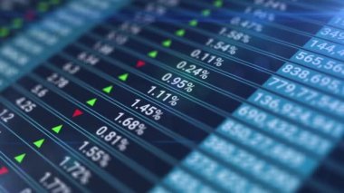 Borsa verilerinin bir ızgara üzerinde işlenip işlenmesinin animasyonu. Küresel ekonomi borsa konsepti dijital kompozisyon.