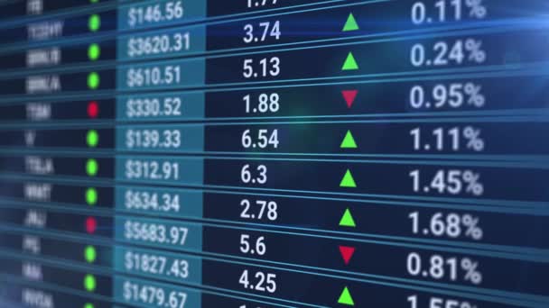 Animation des données boursières roulant et traitant sur une grille. Économie mondiale concept boursier composition numérique. — Video