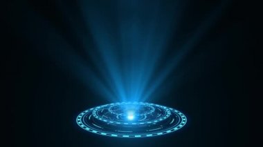 Soyut mavi hologram çemberi. Parlak yüzük. Bilim kurgu filmi. Uzay tüneli. Boş delik. Parıltı portalı. Astral dönüş. Parlak disk. Her türlü teknik, bilim, teknoloji ya da fütüristik konsept için mükemmel..