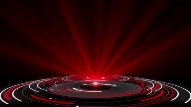 Hologram, HUD tasarım animasyonunu yuvarladı. Kırmızı renklerde dijital teknoloji konsepti. Radikal grafik görselleştirme. Yüksek teknoloji paneli. Fütürist arayüz. Modern gösteri. Sanal veri.