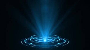 HUD daire arayüzleri. Merhaba teknoloji fütüristik ekran. Mavi hologram düğmesi. Dijital veri ağı koruması, geleceğin teknoloji ağı konsepti FHD. Modern siber alan yeniliği.