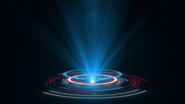 HUD daire arayüzleri. Merhaba teknoloji fütüristik ekran. Mavi hologram düğmesi. Dijital veri ağı koruması, geleceğin teknoloji ağı konsepti FHD. Modern siber alan yeniliği.