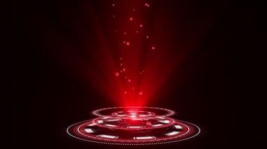 Hologram, HUD tasarım animasyonunu yuvarladı. Kırmızı renklerde dijital teknoloji konsepti. Radikal grafik görselleştirme. Yüksek teknoloji paneli. Fütürist arayüz. Modern gösteri. Sanal veri.