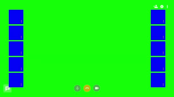 Animation of screen display of a group hangouts template. Perfect for the design elements of the user interface from video webinars, online meetings, and video call technology. Green screen chroma key — Stock Video