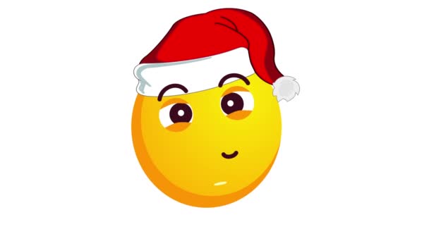 Animation af en sende et kys gul emoji i santa claus jul hat isoleret på hvid baggrund. Positive følelser koncept. Vinterferie humørikon. Alfa kanal. – Stock-video