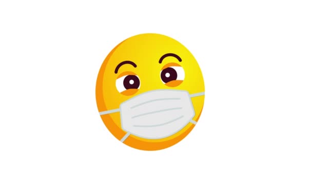 Animation eines Kuss-Emojis in medizinischer Schutzmaske, isoliert auf weißem Hintergrund. Coronavirus-Ausbruchsschutzkonzept. Alpha-Kanal. — Stockvideo