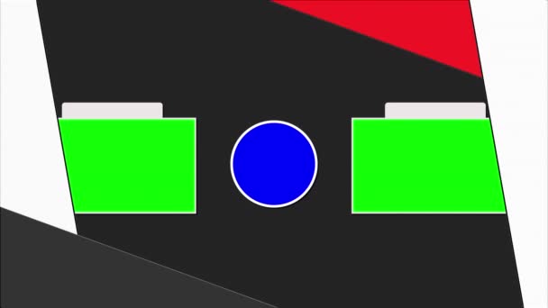 Judul akhir animasi tak ada teks dengan langganan tombol pengingat biru dan dua templat untuk video pada latar belakang berwarna geometris. Tombol kroma layar hijau. — Stok Video